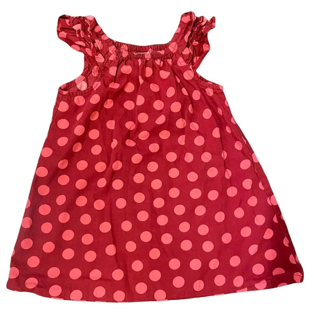 12 Months Cherokee Red & Pink Polka Dot Dress, Flutter Sleeves, A Line